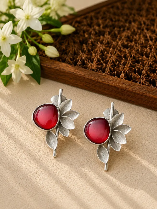 Anvitha_Red_Colour_Brass_Earring_For_Women