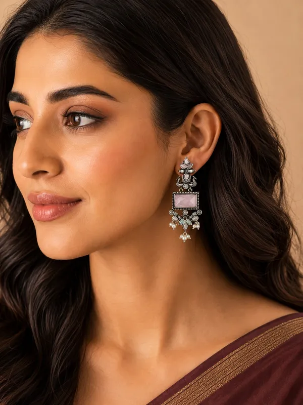 Raagini_Mausam_Pink_Sea_Green_Colour_Brass_Earring_For_Women