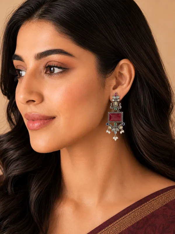 Raagini_Rang_Red_Multi_Colour_Brass_Earring_For_Women