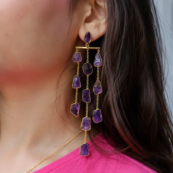 Amethyst_Rough_Stone_Waterfall_Brass_Earring_For_Women