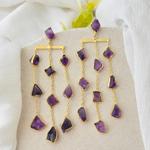 Amethyst_Rough_Stone_Waterfall_Brass_Earring_For_Women