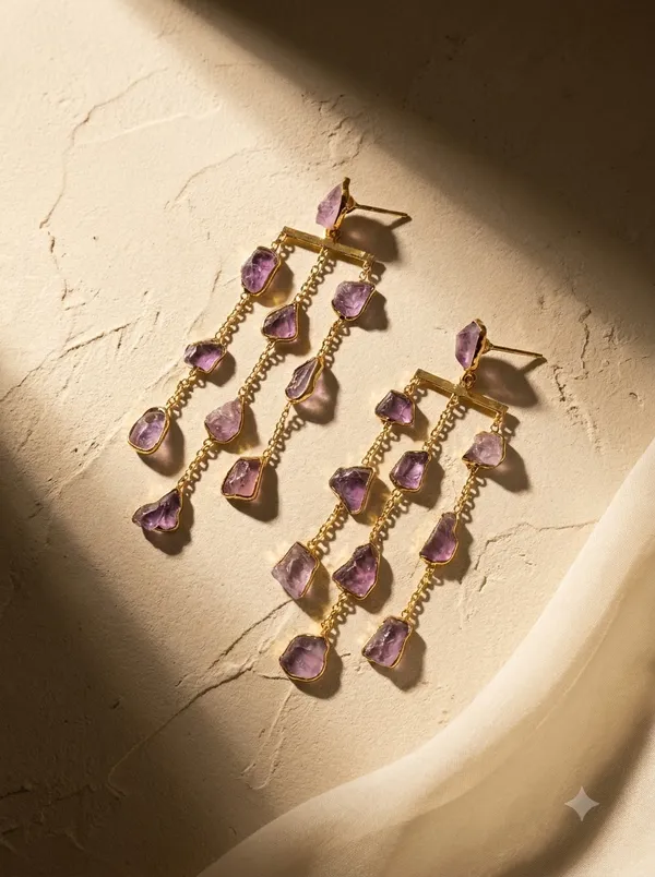 Amethyst_Rough_Stone_Waterfall_Brass_Earring_For_Women