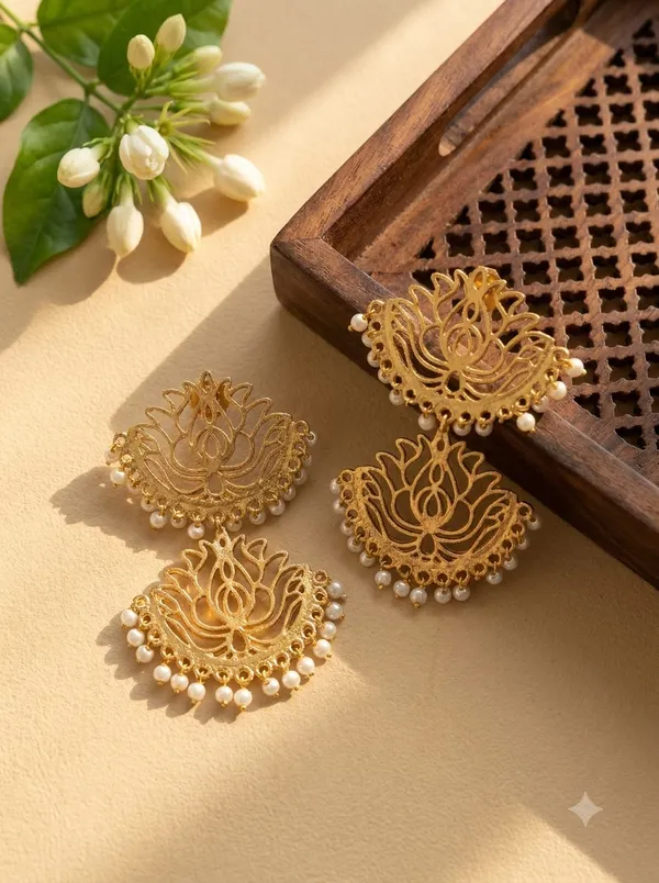 Gold-Tone_Lotus_Pearl_Drop_Earrings_for_Women