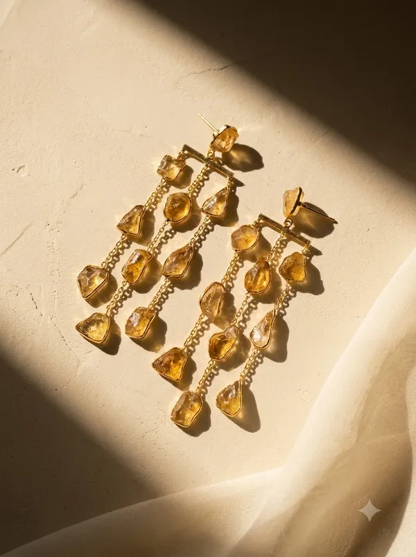 Citrine_Rough_Stone_Waterfall_Brass_Earring_For_Women