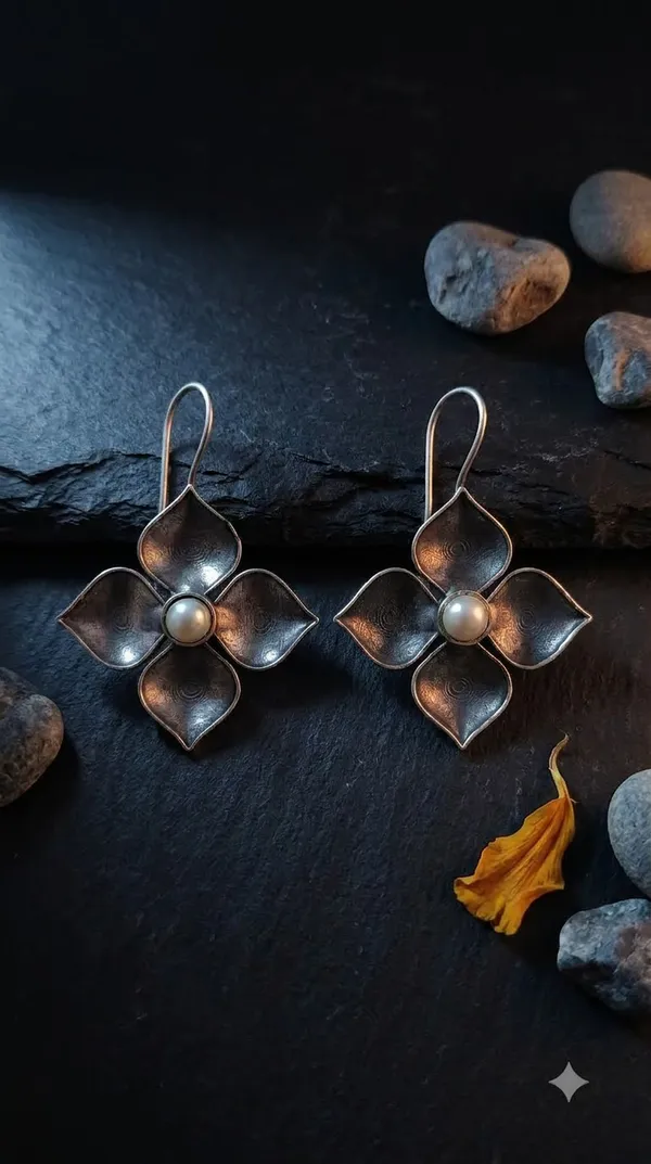 Pearl_Petal_Drop_Silver_Colour_Brass_Earring_For_Women