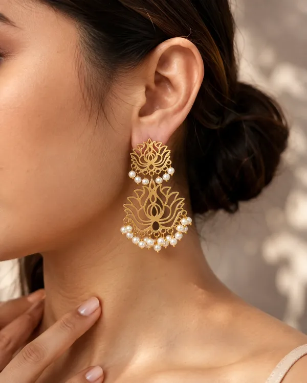 2_Lotus_Golden_Colour_Brass_Earring_For_Women