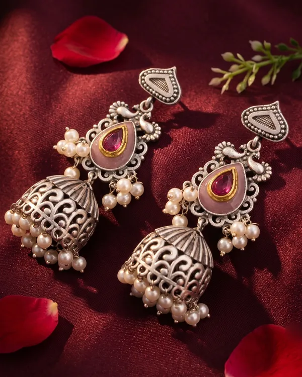 Reva_Pink_Colour_Brass_Earring_For_Women