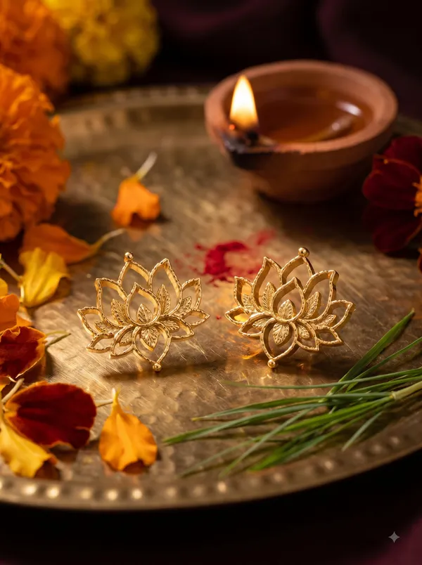 Mini_Lotus_Stud_Golden_Colour_Brass_Earring_For_Women