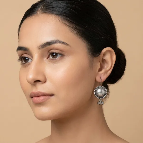 Round_Halo_Drop_Silver_Colour_Brass_Earring_For_Women