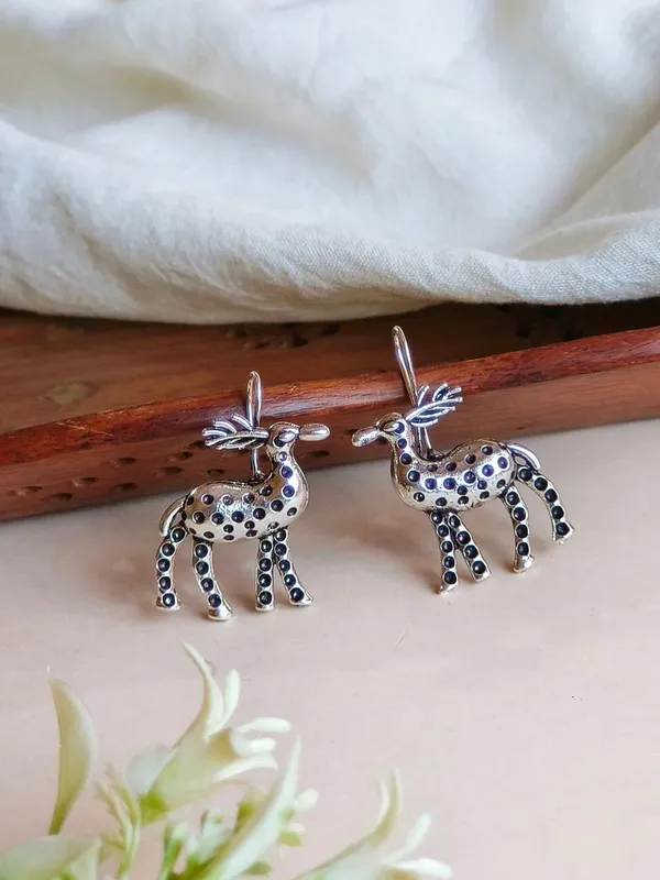 Crystal_Deer_Charm_Silver_Colour_Brass_Earring_For_Women