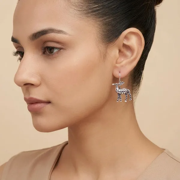Crystal_Deer_Charm_Silver_Colour_Brass_Earring_For_Women