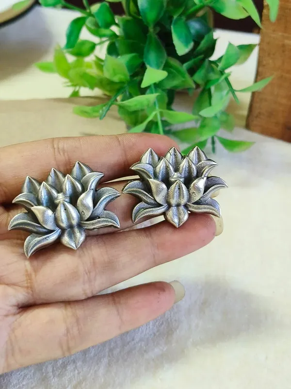 Lotus_Bloom_Silver_Colour_Brass_Earring_For_Women