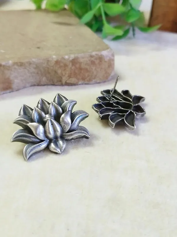 Lotus_Bloom_Silver_Colour_Brass_Earring_For_Women