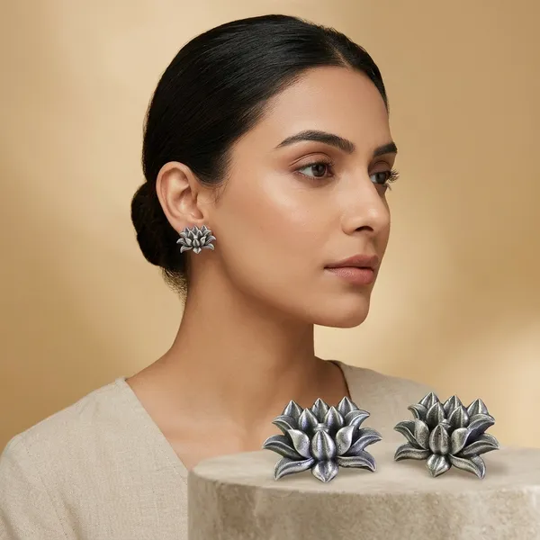 Lotus_Bloom_Silver_Colour_Brass_Earring_For_Women