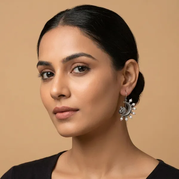Pearl_Halo_Silver_Colour_Brass_Earring_For_Women