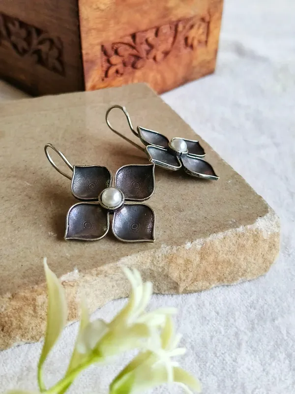 Pearl_Petal_Drop_Silver_Colour_Brass_Earring_For_Women