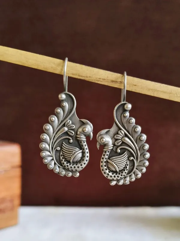 Peacock_Spiral_Silver_Colour_Brass_Earring_For_Women