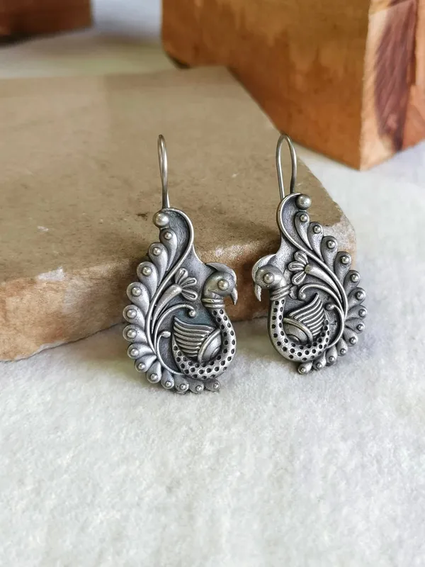 Peacock_Spiral_Silver_Colour_Brass_Earring_For_Women