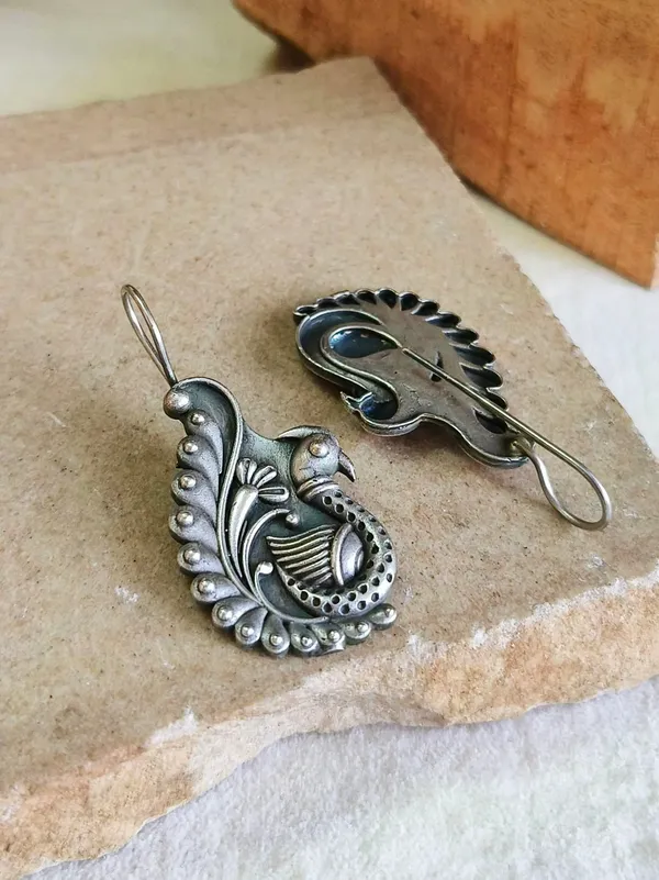 Peacock_Spiral_Silver_Colour_Brass_Earring_For_Women