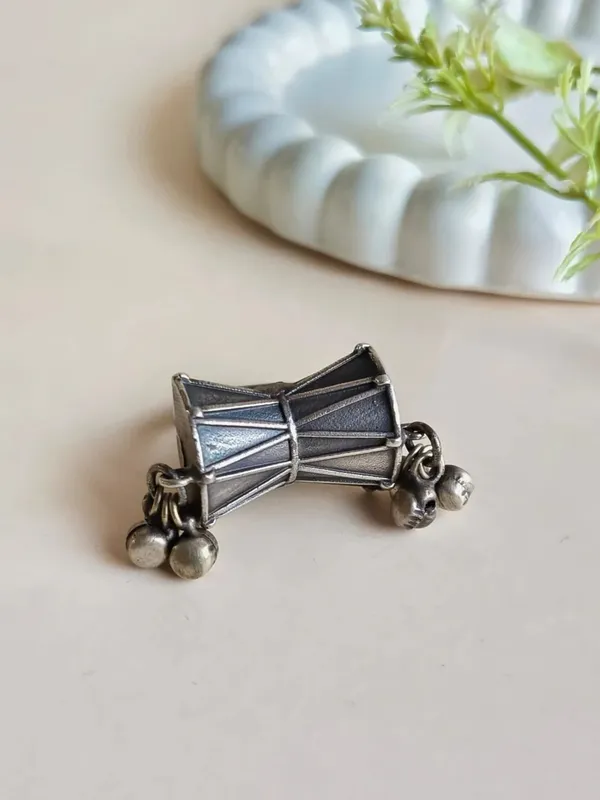 Damru_Statment_Silver_Colour_Brass_Ring_For_Women