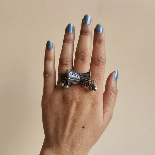 Damru_Statment_Silver_Colour_Brass_Ring_For_Women