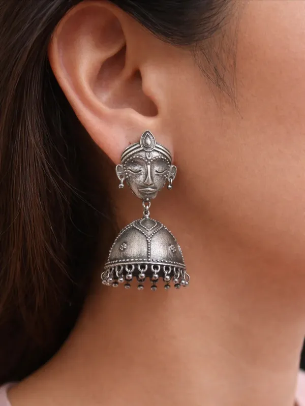 Durga_Maa_Silver_Colour_Brass_Earring_For_Women