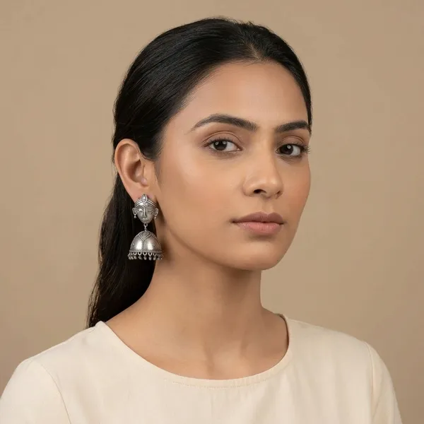 Durga_Maa_Silver_Colour_Brass_Earring_For_Women