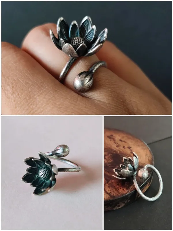 Lotus_Bud_Bloom_Silver_Colour_Brass_Ring_For_Women