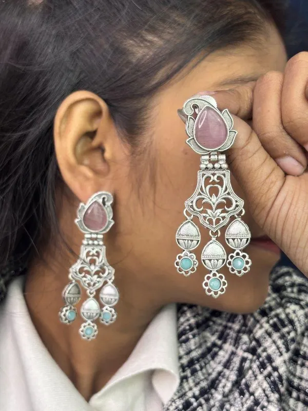 Aadi_Baby_Pink__Sea_Green_Colour_Brass_Earring_For_Women