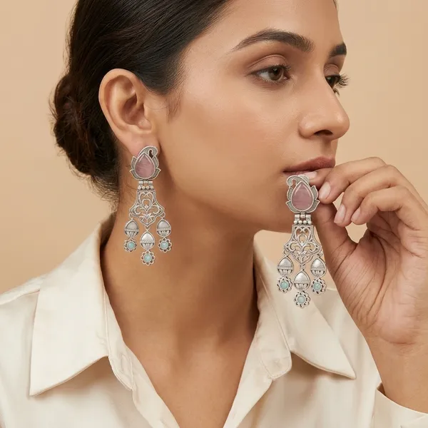Aadi_Baby_Pink__Sea_Green_Colour_Brass_Earring_For_Women