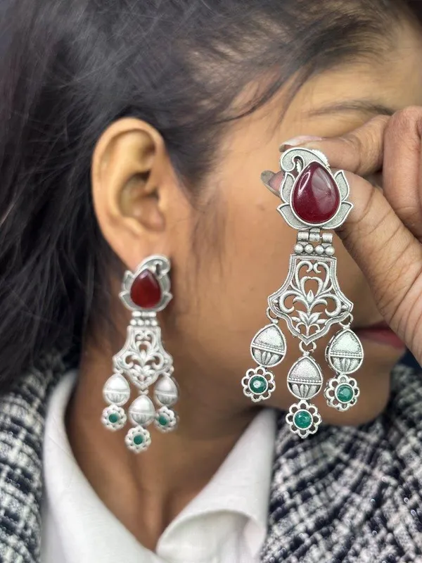 Aadi_Ruby_Red_Green_Colour_Brass_Earring_For_Women