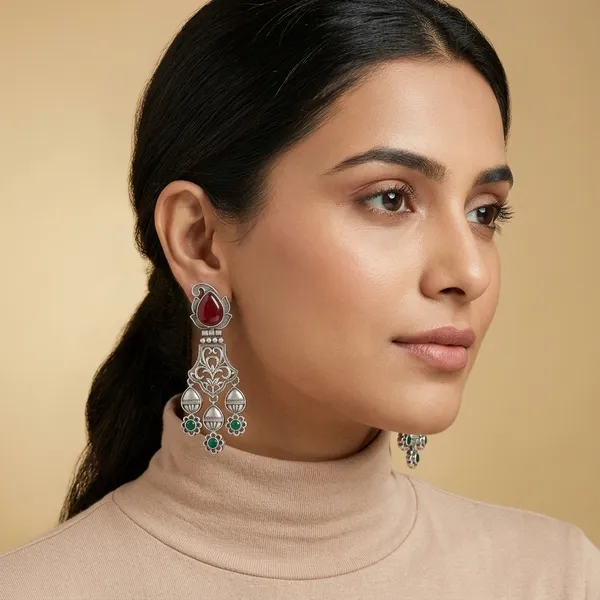 Aadi_Ruby_Red_Green_Colour_Brass_Earring_For_Women