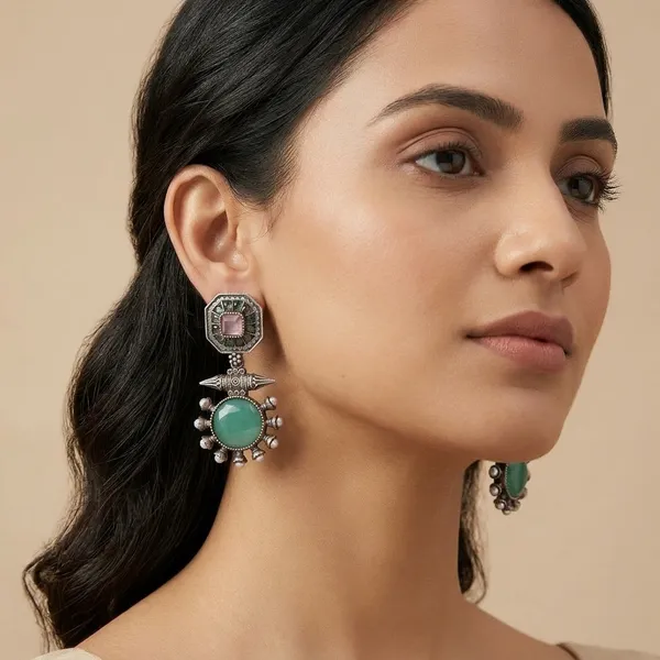 Inaya_Stone_Drop_Sea_Green__Baby_Pink_Colour_Brass_Earring_For_Women