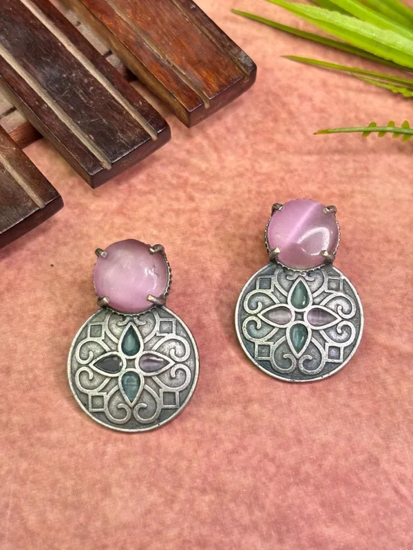 Luna_Stone_Drop_Baby_Pink_Colour_Brass_Earring_For_Women