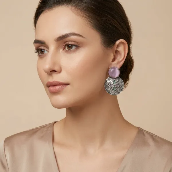 Luna_Stone_Drop_Baby_Pink_Colour_Brass_Earring_For_Women