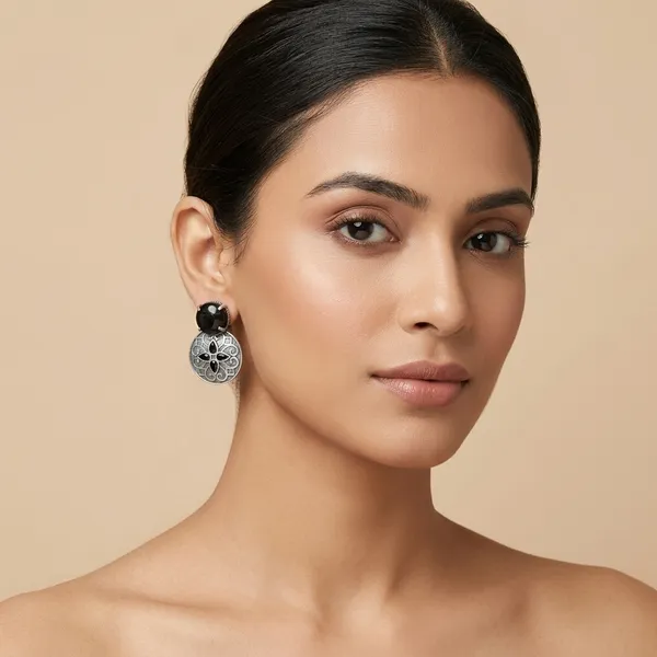 Luna_Stone_Drop_Black_Colour_Brass_Earring_For_Women