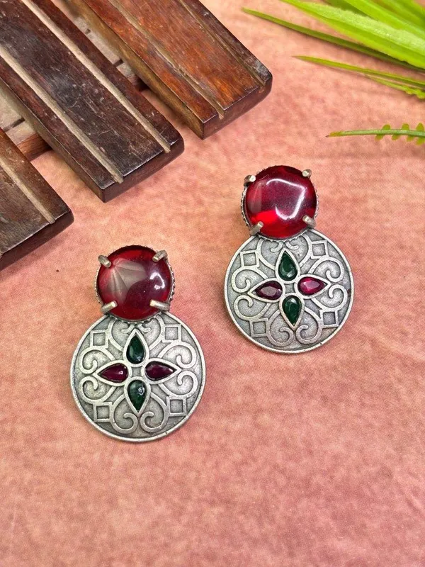 Luna_Stone_Drop_Red_Colour_Brass_Earring_For_Women