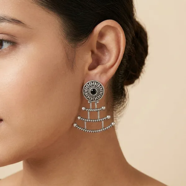 Layered_Arc_Drop_Black_Colour_Brass_Earring_For_Women