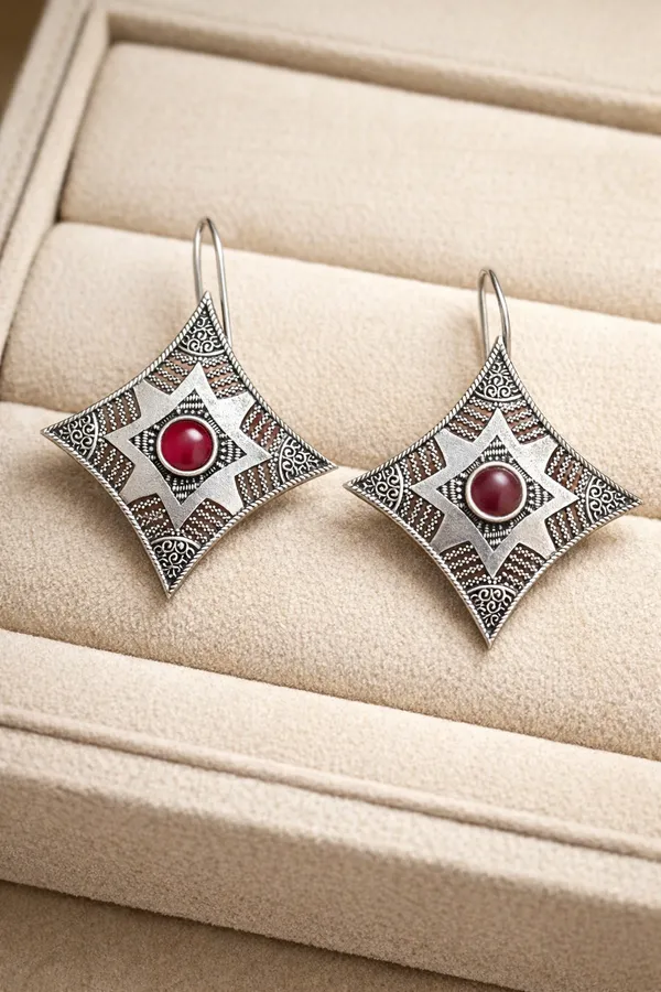 Square_Drop_Red_Colour_Brass_Earring_For_Women