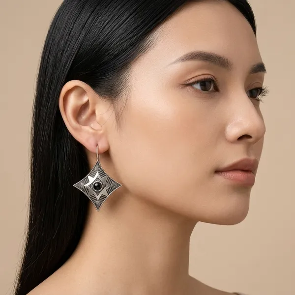 Square_Drop_Black_Colour_Brass_Earring_For_Women