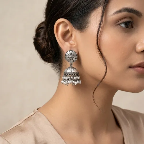 Pearl_Bloom_Jhumkas_Silver_Colour_Brass_Earring_For_Women