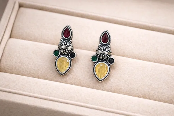 Multi_Stone_Drop_Multi_Colour_Brass_Earring_For_Women