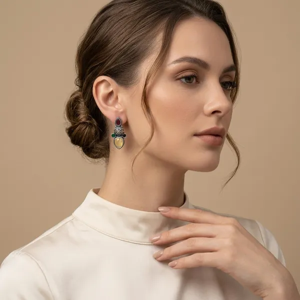 Multi_Stone_Drop_Multi_Colour_Brass_Earring_For_Women
