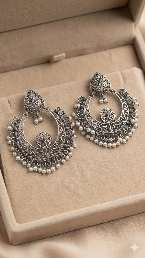 Noor_Chand_Drop_Silver_Colour_Brass_Earring_For_Women