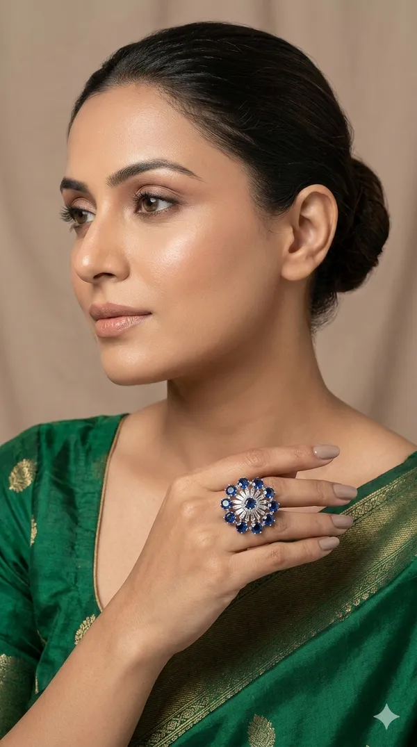 Sapphire_Bloom_Statement_Blue_Colour_Brass_Ring_For_Women