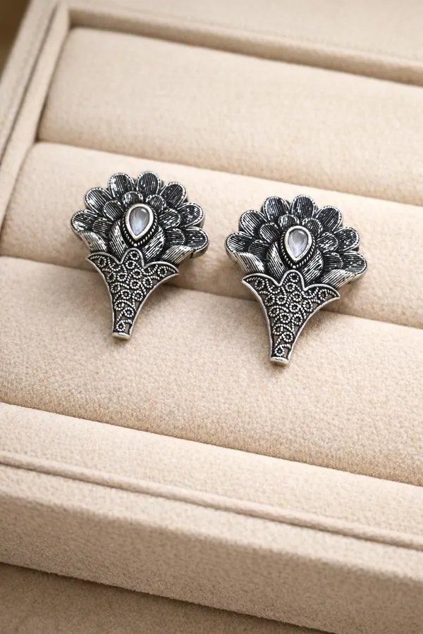 Floral_Stud_Silver_Colour_Brass_Earring_For_Women
