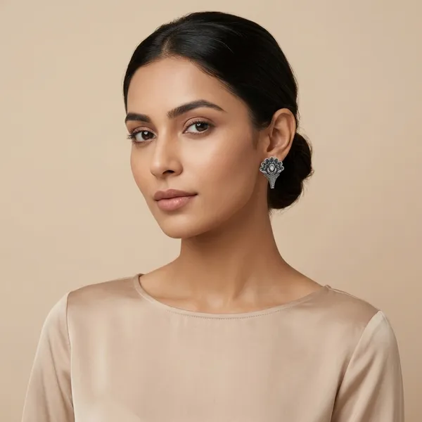 Floral_Stud_Silver_Colour_Brass_Earring_For_Women