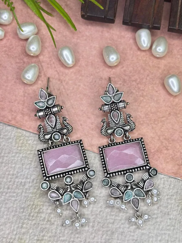 Raagini_Mausam_Pink_Sea_Green_Colour_Brass_Earring_For_Women
