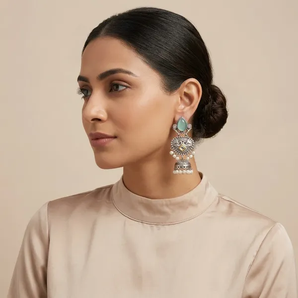 Gajmoti_Sea_Green_Pink_Colour_Brass_Earring_For_Women