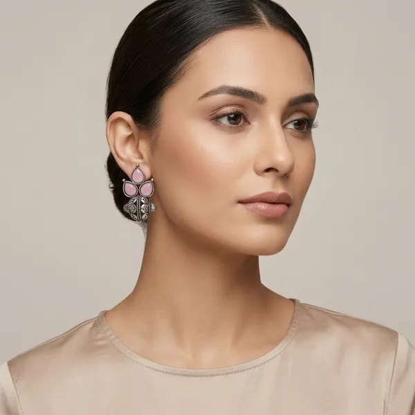 Rose_Mughal_Baby_Pink_Colour_Brass_Earring_For_Women